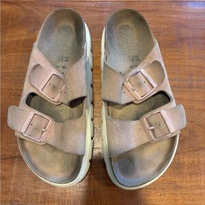 Papillio Birkenstock Arizona Chunky Suede Leather Platform Sandal Pink Size 39